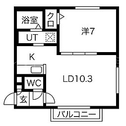 グランディオス月寒東 1LDKの間取図画像