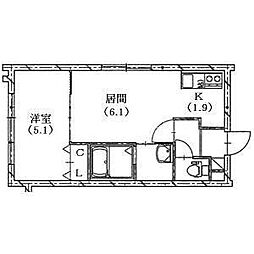 エクセル中の島 1DKの間取図画像