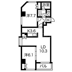 メープル中の島 2LDKの間取図画像