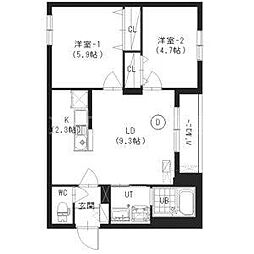 クレスト環状通東 2LDKの間取図画像