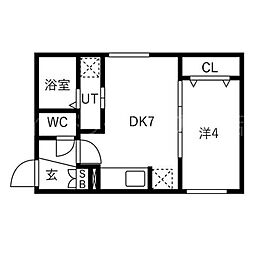 札幌市豊平区平岸四条9丁目マンション 1DKの間取図画像