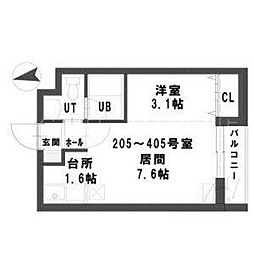 グランメールリオン 1DKの間取図画像