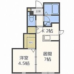 カトルフィーユ 1LDKの間取図画像