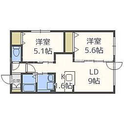ステラ豊平 2LDKの間取図画像