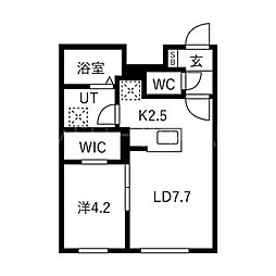 リガーレ月寒東 1LDKの間取図画像