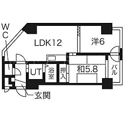 日興パレス東札幌 1LDKの間取図画像