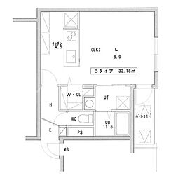 アスウェル美園フレット 1Kの間取図画像