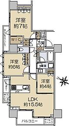 ザ・パークハウス神戸三宮 13階3LDKの間取り