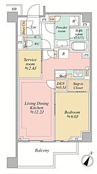 アトラスシティ千歳烏山グランスイート 杜ノ棟(4階/4階建) 1LDKの間取図画像
