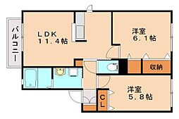 JSイン　A 2階2LDKの間取り