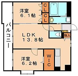 JR筑豊本線 新飯塚駅 徒歩33分の賃貸マンション 6階2LDKの間取り
