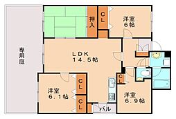 JR筑豊本線 新飯塚駅 徒歩9分の賃貸マンション 1階4LDKの間取り
