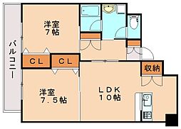 セントフォール新飯塚駅前 5階2LDKの間取り