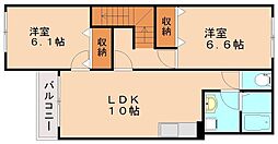 JR後藤寺線 下鴨生駅 4kmの賃貸アパート 2階2LDKの間取り