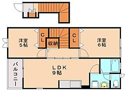 JR筑豊本線 飯塚駅 4.8kmの賃貸アパート 2階2LDKの間取り