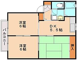 クロッカスA 2階3DKの間取り