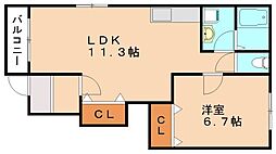 JR筑豊本線 浦田駅 徒歩24分の賃貸アパート 1階1LDKの間取り