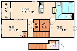 JR筑豊本線 新飯塚駅 徒歩27分の賃貸アパート 2階2LDKの間取り
