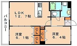 JR筑豊本線 新飯塚駅 3.7kmの賃貸アパート 2階2LDKの間取り