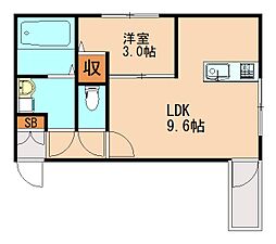 リアンコート飯塚 2階1LDKの間取り