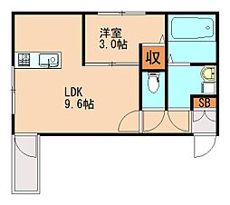 リアンコート飯塚 2階1LDKの間取り