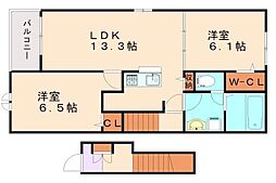 ドルチェ・ヴィータ花瀬I 2階2LDKの間取り