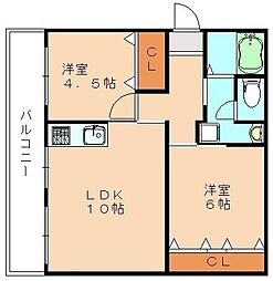 大内田ビルNo.2 2LDKの間取図画像