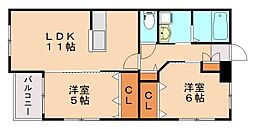 プレステージ片島 2LDKの間取図画像