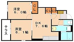 Rグレィイイヅカチューオー 2DKの間取図画像