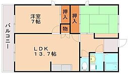 久保井コーポ 2LDKの間取図画像