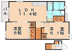 ペシュールB 2LDKの間取図画像