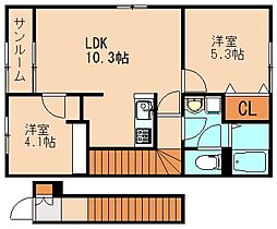 フラン フルール A 2LDKの間取図画像