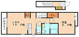 アーサーライン川津A 1LDKの間取図画像