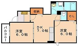 セレーノカーサ 2DKの間取図画像