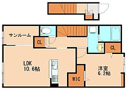 オーリュー下三緒 1LDKの間取図画像