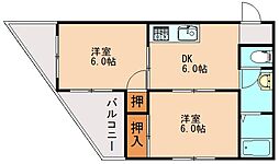 竜王ハイツ 2DKの間取図画像