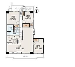 ルイシャトレ越谷大袋 3LDKの間取図画像