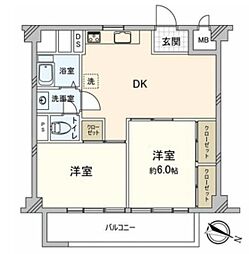 ライオンズマンション川口 2DKの間取図画像