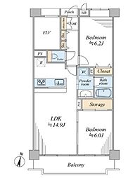 ライフピア草加2 2LDKの間取図画像