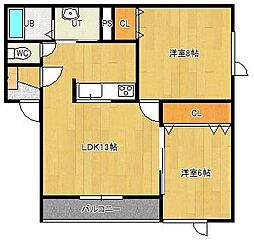 リバーサイド・ラピュタＳ 3階2LDKの間取り