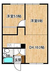 加藤マンションI 13 1階2DKの間取り