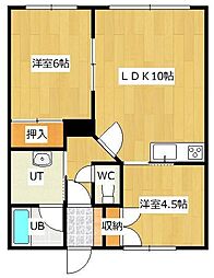渋野マンション辰棟 2LDKの間取図画像