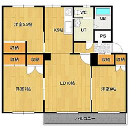 パティオス夕陽ヶ丘I 4階3LDKの間取り