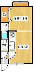 NorthWest 1DKの間取図画像