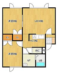 グレイス小泉2 2LDKの間取図画像
