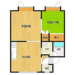 華奈ハイツ 2DKの間取図画像