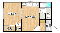 高栄つつじハイツ 1DKの間取図画像