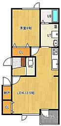 カーサ・シェルピア 1LDKの間取図画像