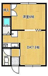 アサカワハイツ 1DKの間取図画像