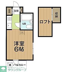 カーメル下高井戸 2階1Kの間取り